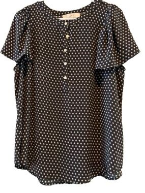 LOFT Black Blouse with White Polka Dots and Button Front L
